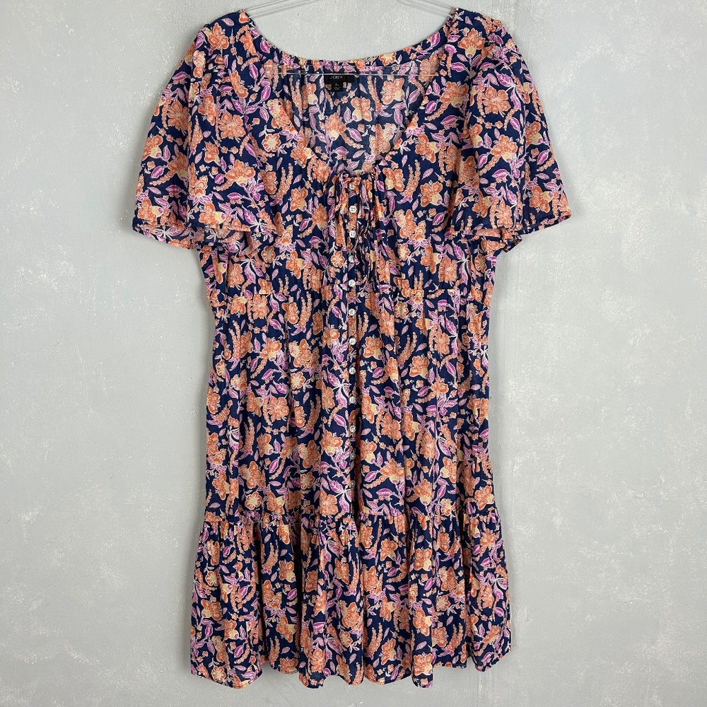 J. Crew size XL button front cotton voile beach dress painted block print navy